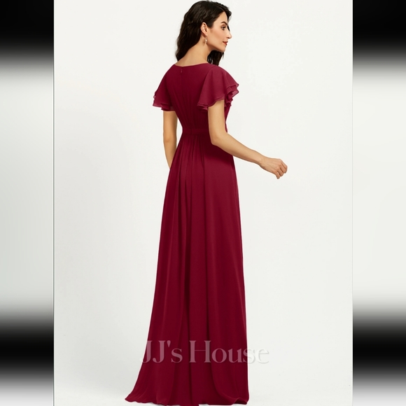 Jjs house a line floor length scoop neck  burgandy bridesmaids dress size 22 - Picture 2 of 8